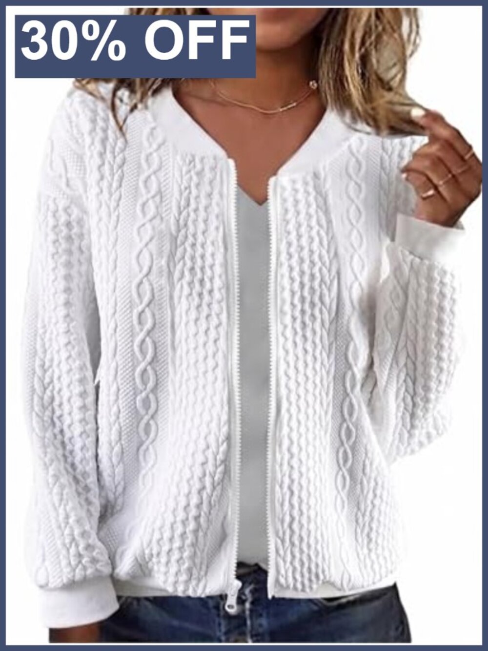 Womens Zip Up Cardigan Cable Knit Hoodie Long Sleeve Sweater Jacket